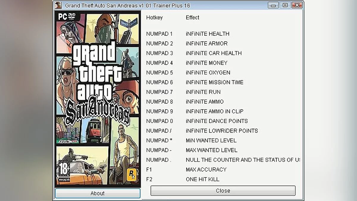 Grand Theft Auto: San Andreas — Трейнер / Trainer (+16) [1.0.1] [GRIZZLY]