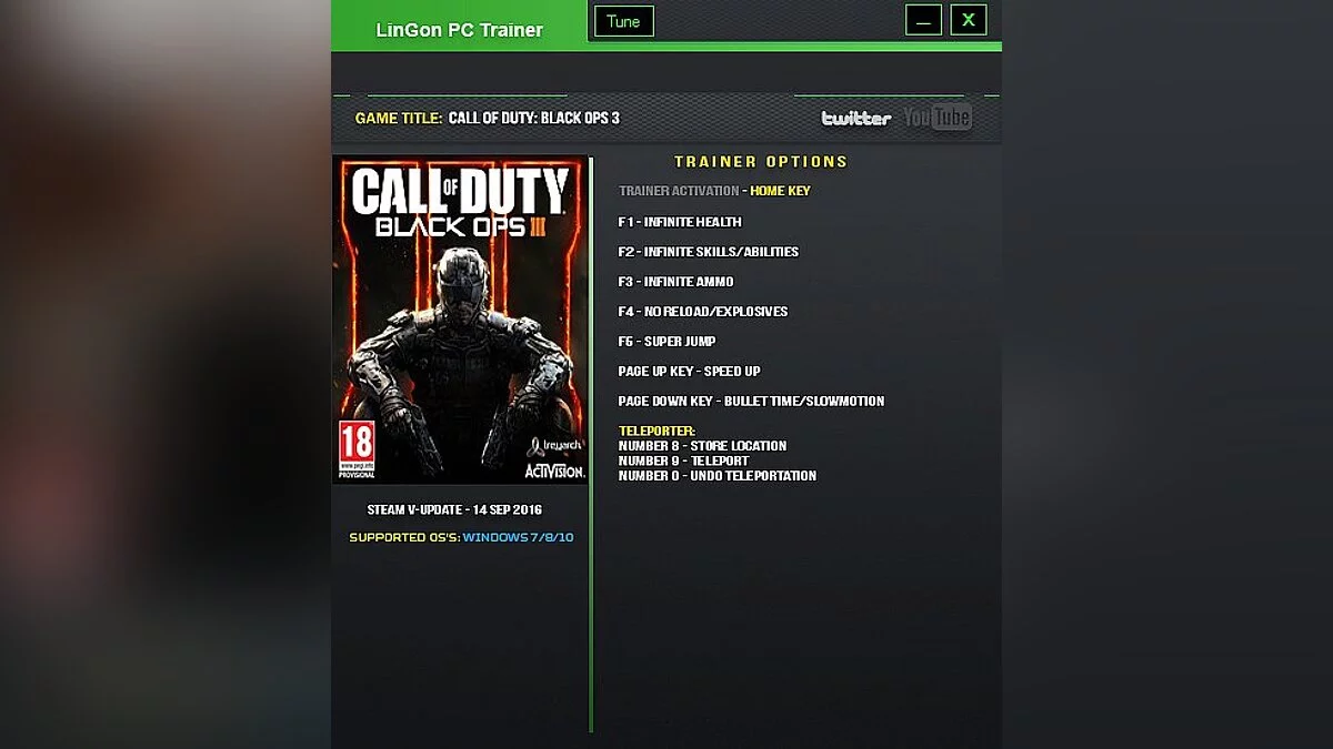 Call of Duty: Black Ops 3 — Трейнер / Trainer (+9) [Update 14 Sep] [LinGon]