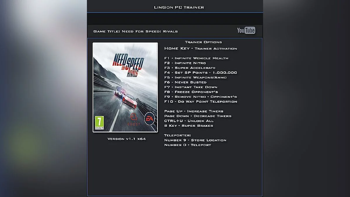 Need for Speed: Rivals — Трейнер / Trainer (+13) [1.1: 32 & 64 Bit] [LinGon]