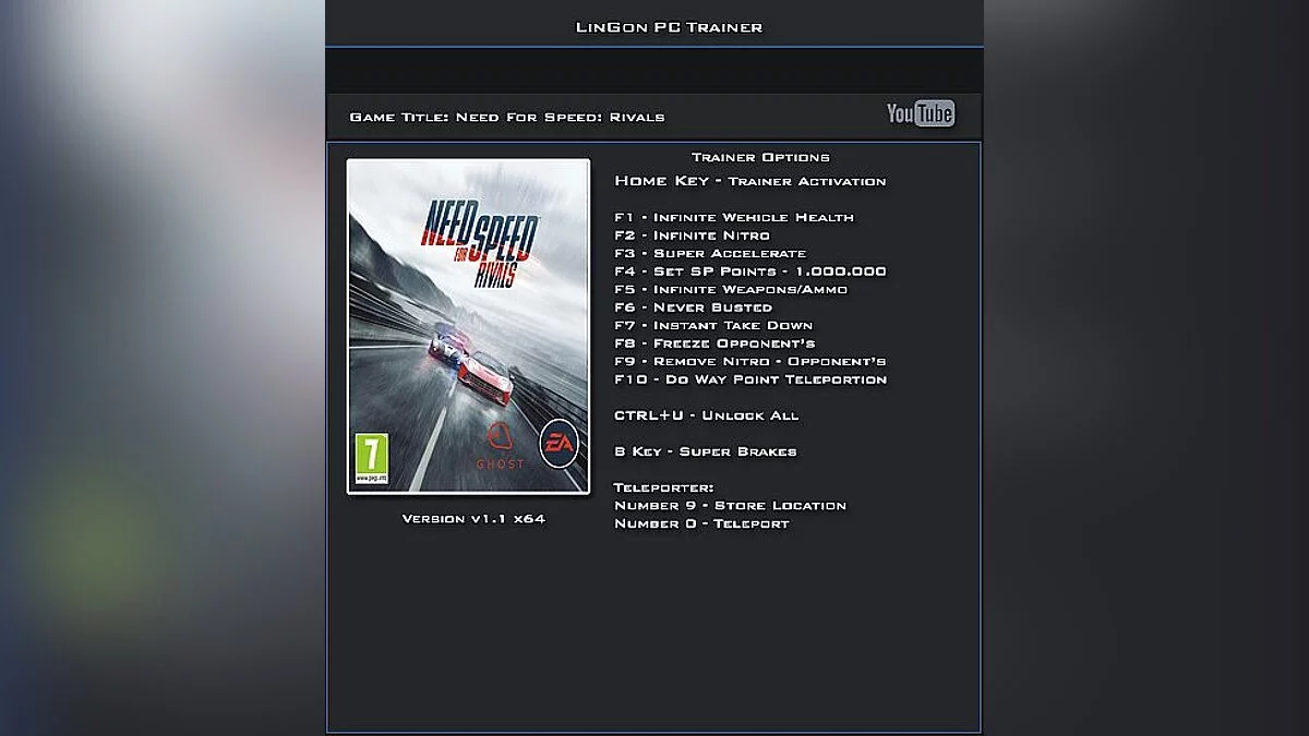 Need for Speed: Rivals — Трейнер / Trainer (+13) [1.1: 64 Bit] [LinGon]
