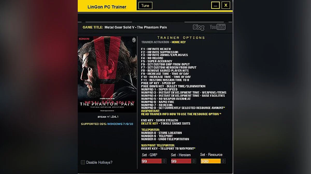 Metal Gear Solid 5: The Phantom Pain — Трейнер / Trainer (+26) [1.04.1 / Update 23.10.2015] [LinGon]