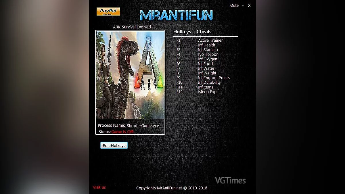 ARK: Survival Evolved — Трейнер / Trainer (+11) [260.11] [MrAntiFun]