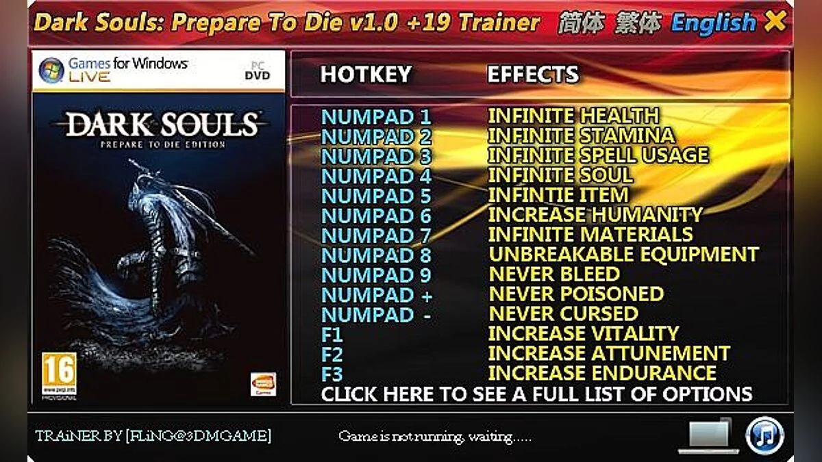 Dark Souls — Трейнер / Trainer (+19) [1.0] [FLiNG]