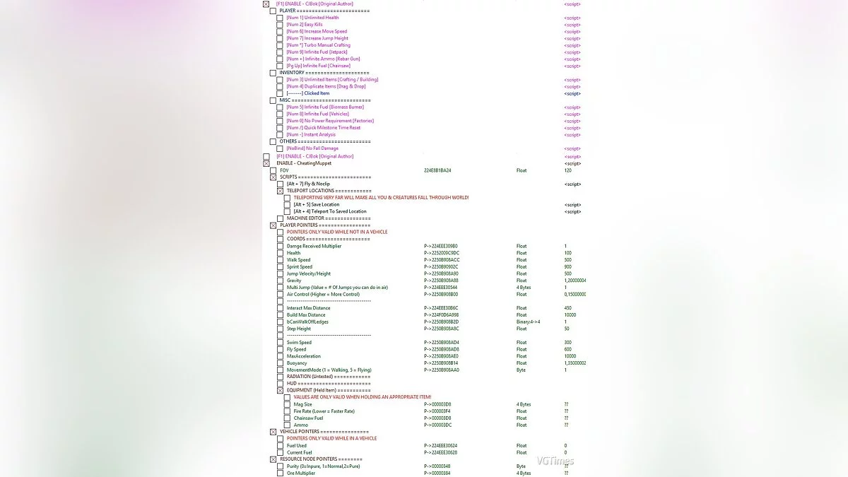 Satisfactory — Таблица для Cheat Engine [1.23]
