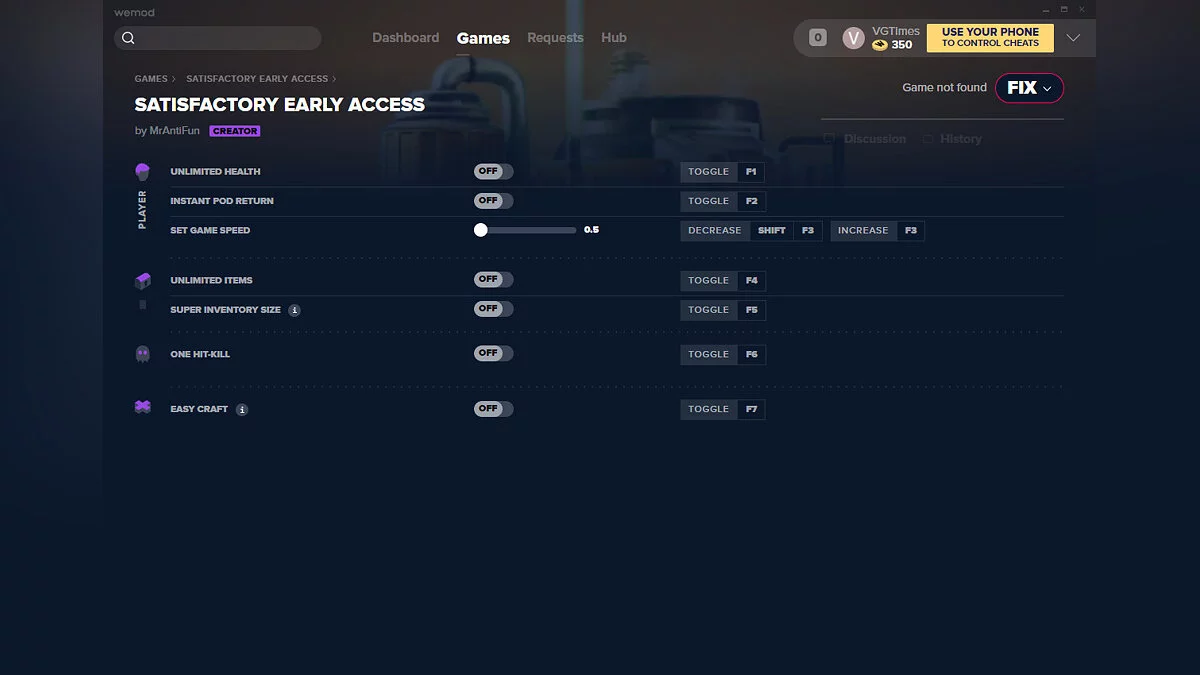 Satisfactory — Трейнер (+7) от 18.03.2020 [WeMod]