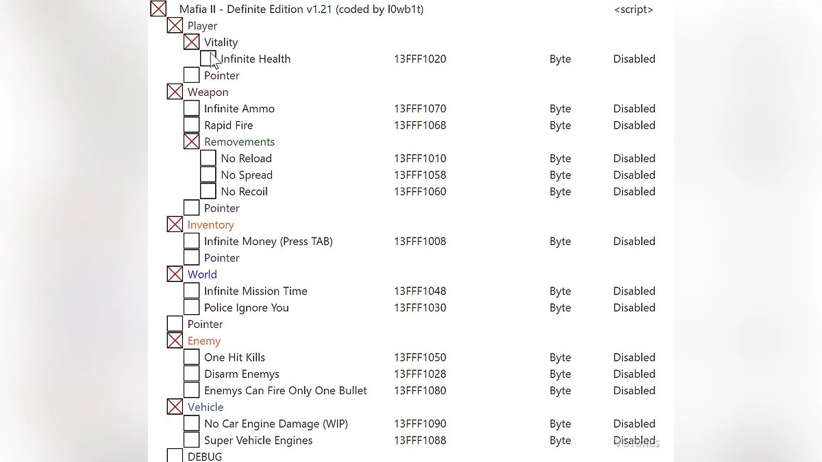 Mafia 2: Definitive Edition — Таблица для Cheat Engine [UPD: 24.05.2020]
