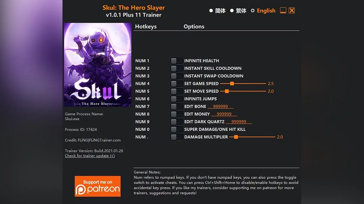 Skul: The Hero Slayer — Трейнер (+11) [1.0.1]