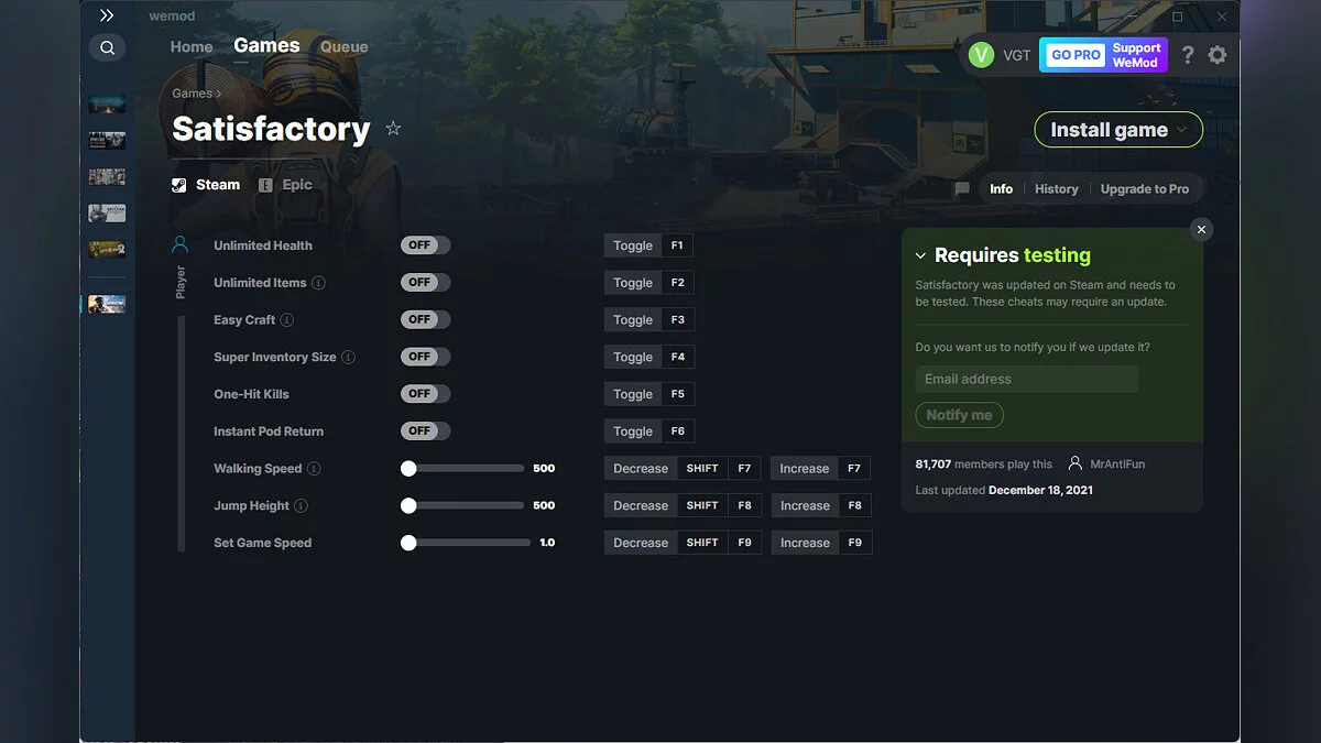 Satisfactory — Трейнер (+9) от 18.12.2021 [WeMod]