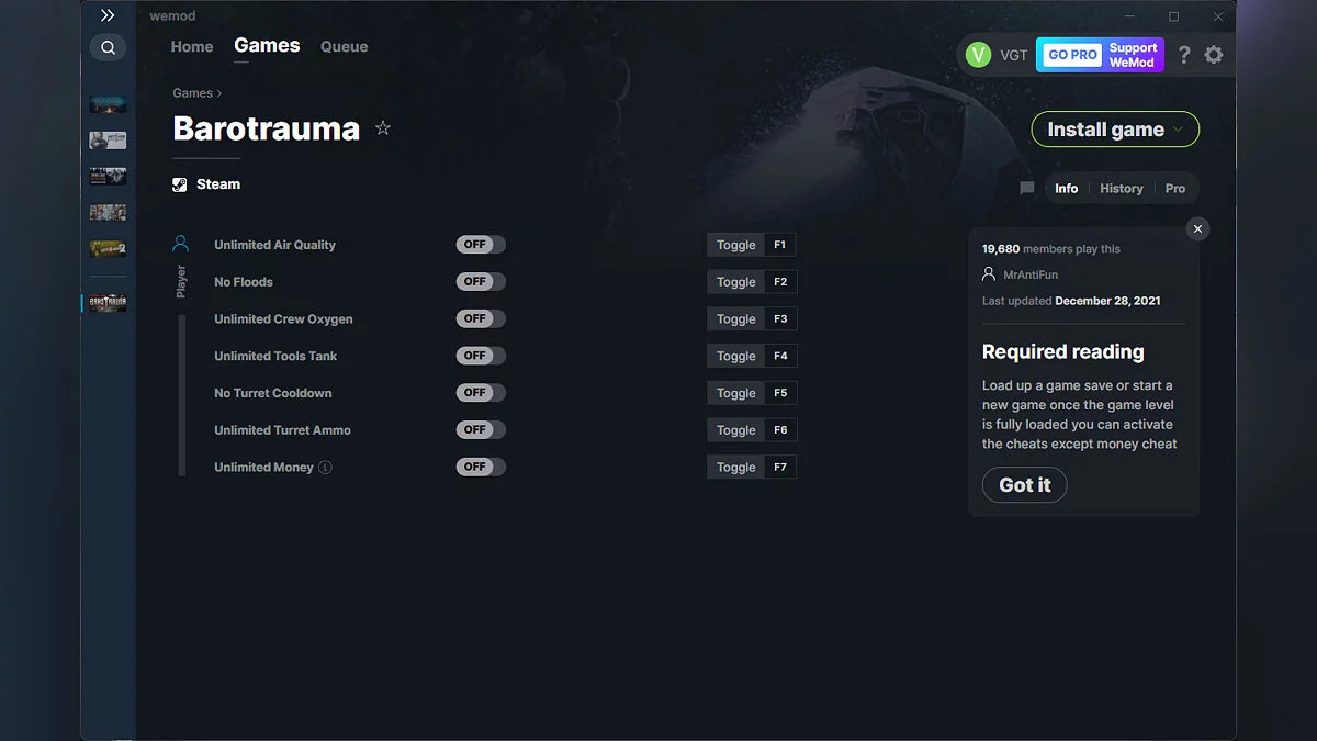 Barotrauma — Трейнер (+7) от 28.12.2021 [WeMod]