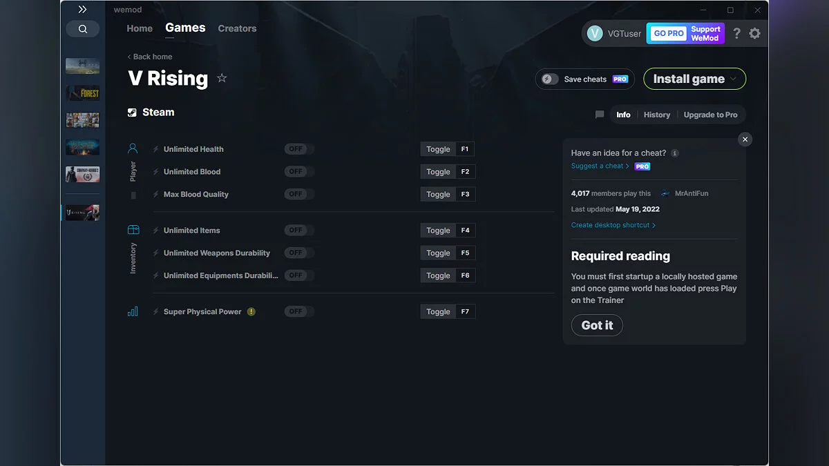 V Rising — Трейнер (+7) от 19.05.2022 [WeMod]