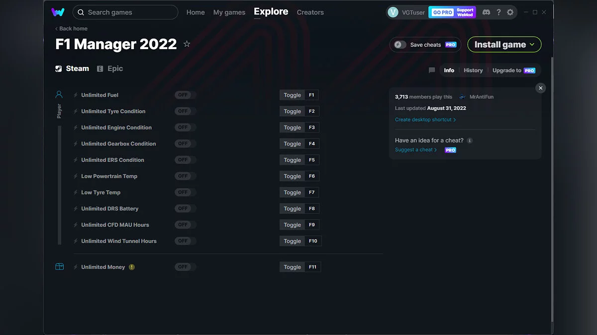 F1 Manager 2022 — Трейнер (+11) от 31.08.2022 [WeMod]