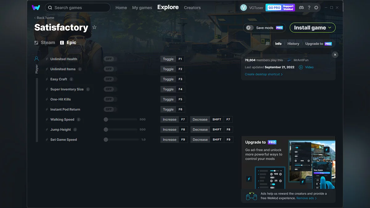 Satisfactory — Трейнер (+9) от 21.09.2022 [WeMod]