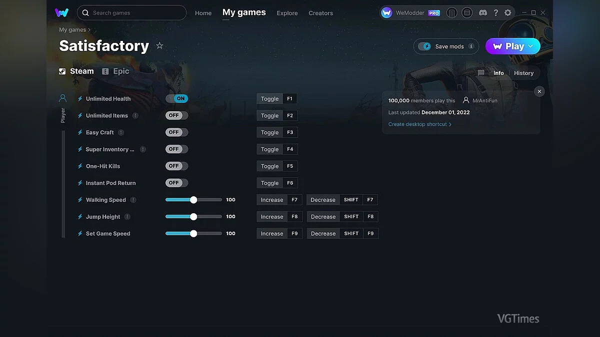 Satisfactory — Трейнер (+9) от 01.12.2022 [WeMod]