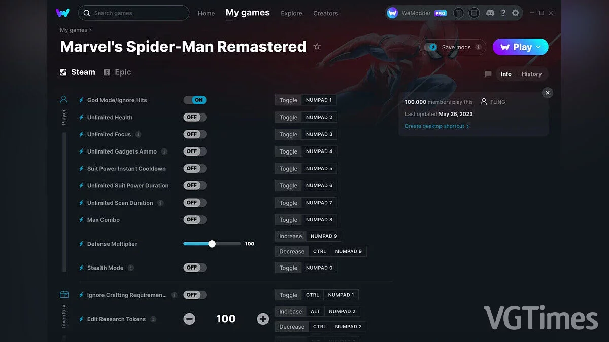 Marvel's Spider-Man Remastered — Трейнер (+30) от 26.05.2023 [WeMod]