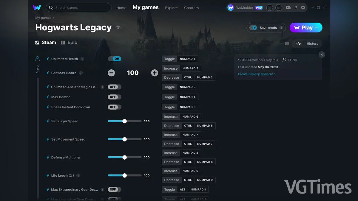 Hogwarts Legacy — Трейнер (+32) от 06.05.2023 [WeMod]