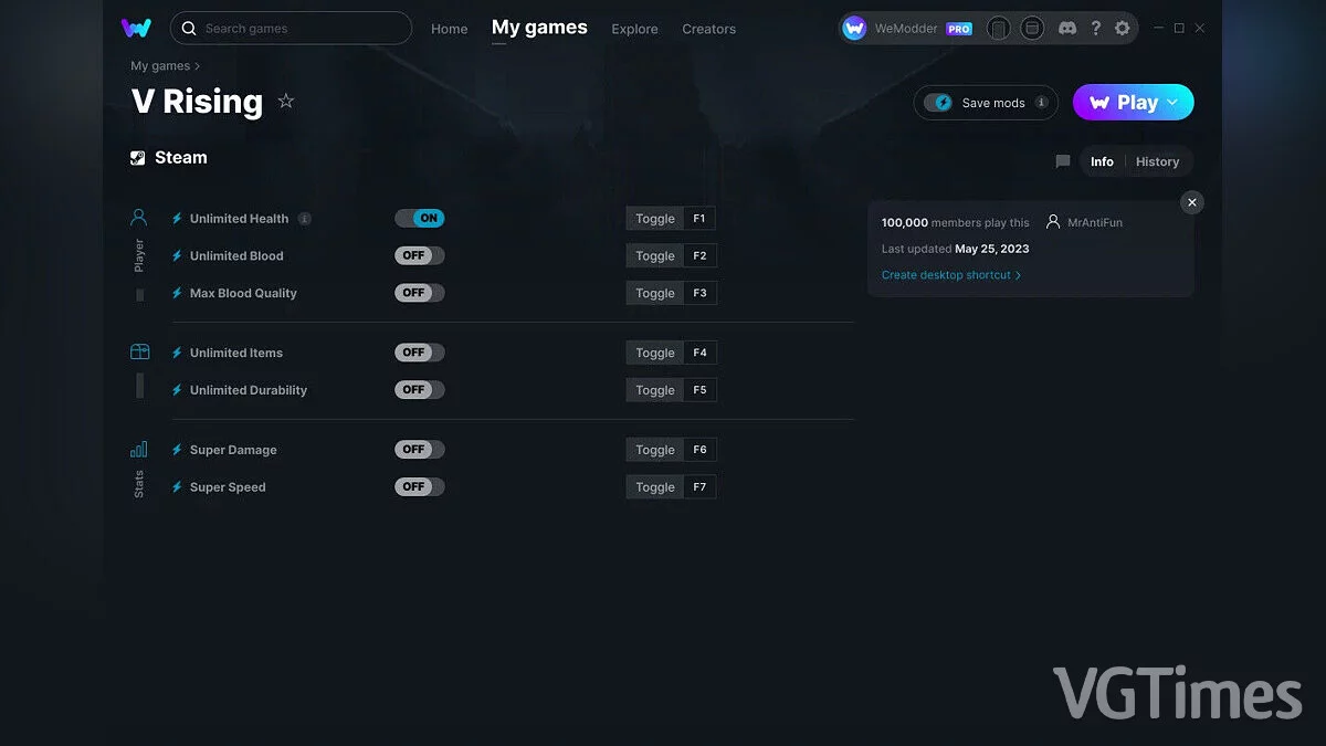 V Rising — Трейнер (+7) от 25.05.2023 [WeMod]