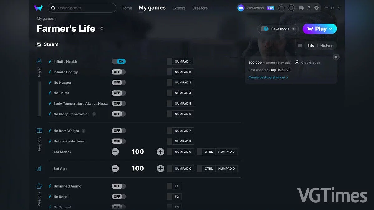 Farmer's Life — Трейнер (+15) от 05.07.2023 [WeMod]