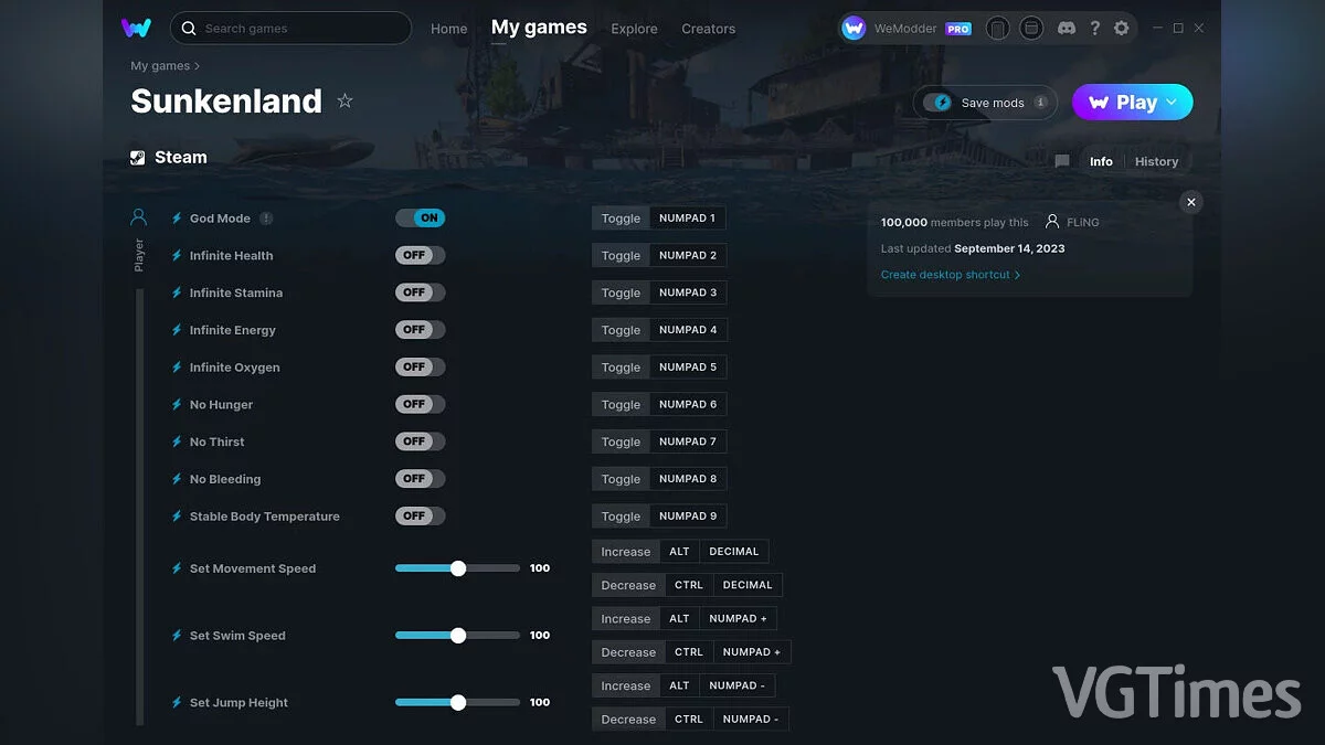 Sunkenland — Трейнер (+23) от 14.09.2023 [WeMod]