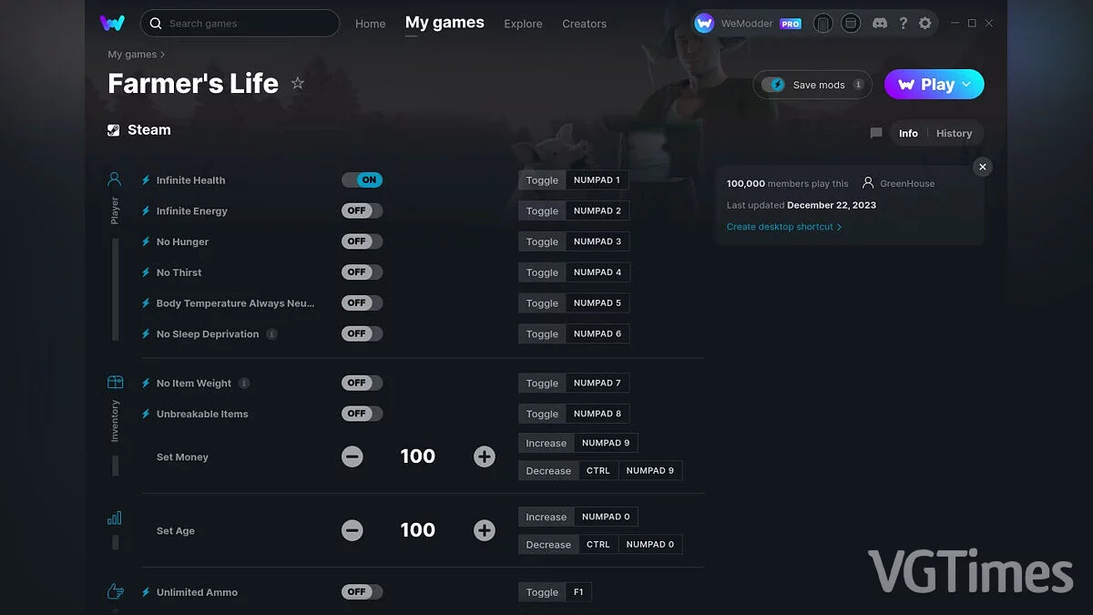 Farmer's Life — Трейнер (+15) от 22.12.2023 [WeMod]