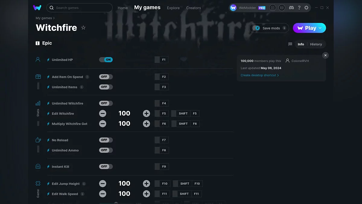 Witchfire — Трейнер (+12) от 06.05.2024 [WeMod]
