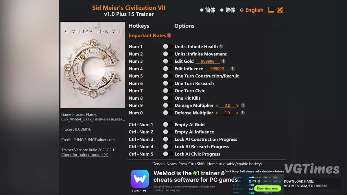 Sid Meier's Civilization 7 — Трейнер (+15) [1.0]