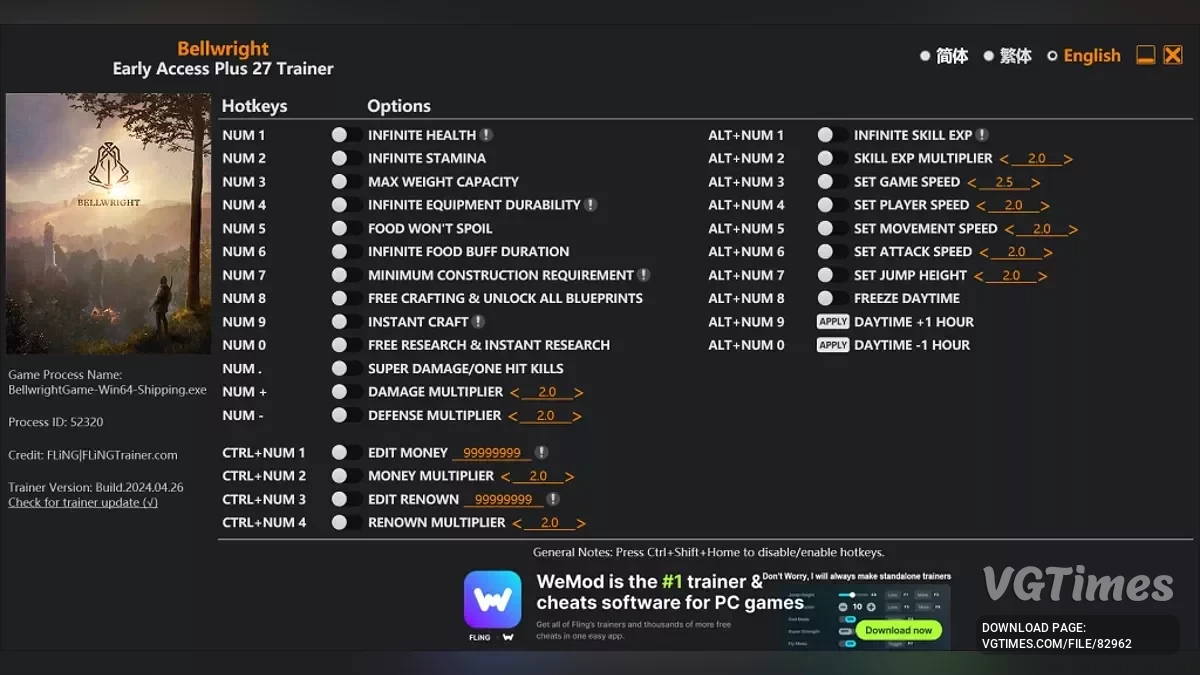 Bellwright — Трейнер (+27) [UPD: 29.04.2025]