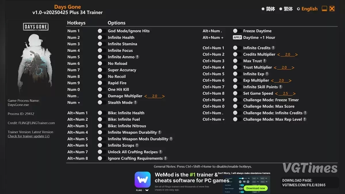 Days Gone Remastered — Трейнер (+34) [1.0 - UPD: 25.04.2025]