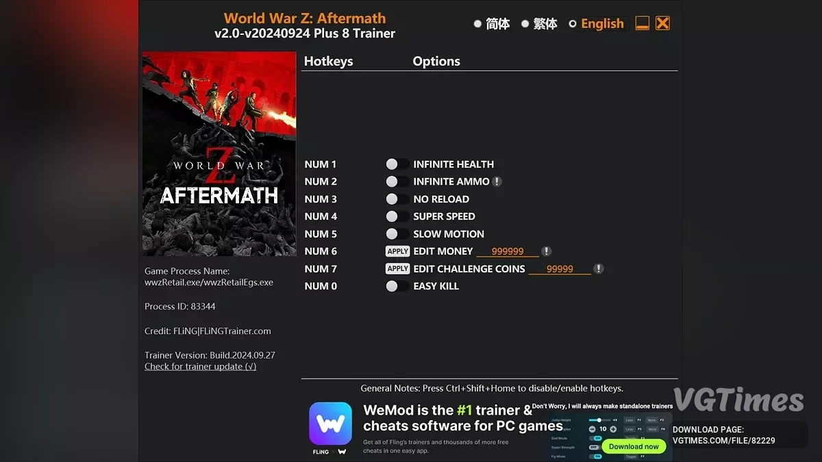 World War Z — Трейнер (+8) [2.0 - UPD: 08.04.2025]