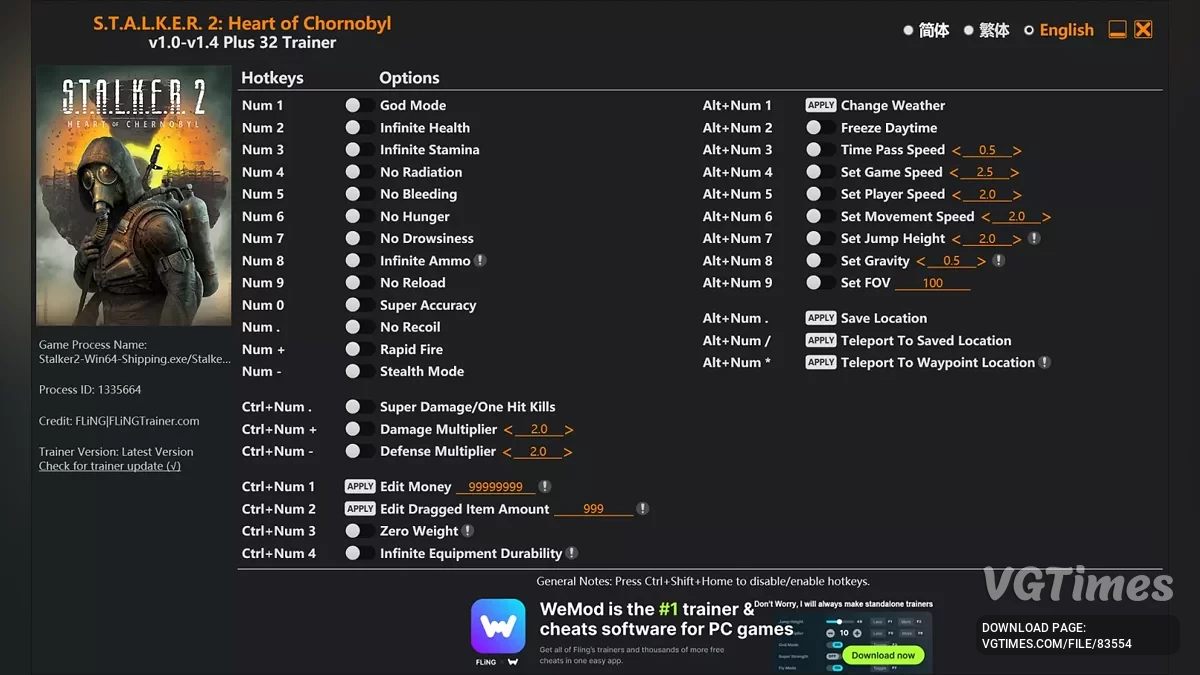 S.T.A.L.K.E.R. 2: Heart of Chornobyl — Трейнер (+32) [1.0 - 1.4]