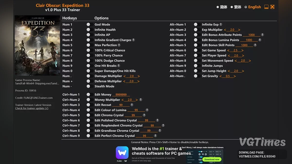 Clair Obscur: Expedition 33 — Трейнер (+33) [1.0 - UPD: 01.05.2025]