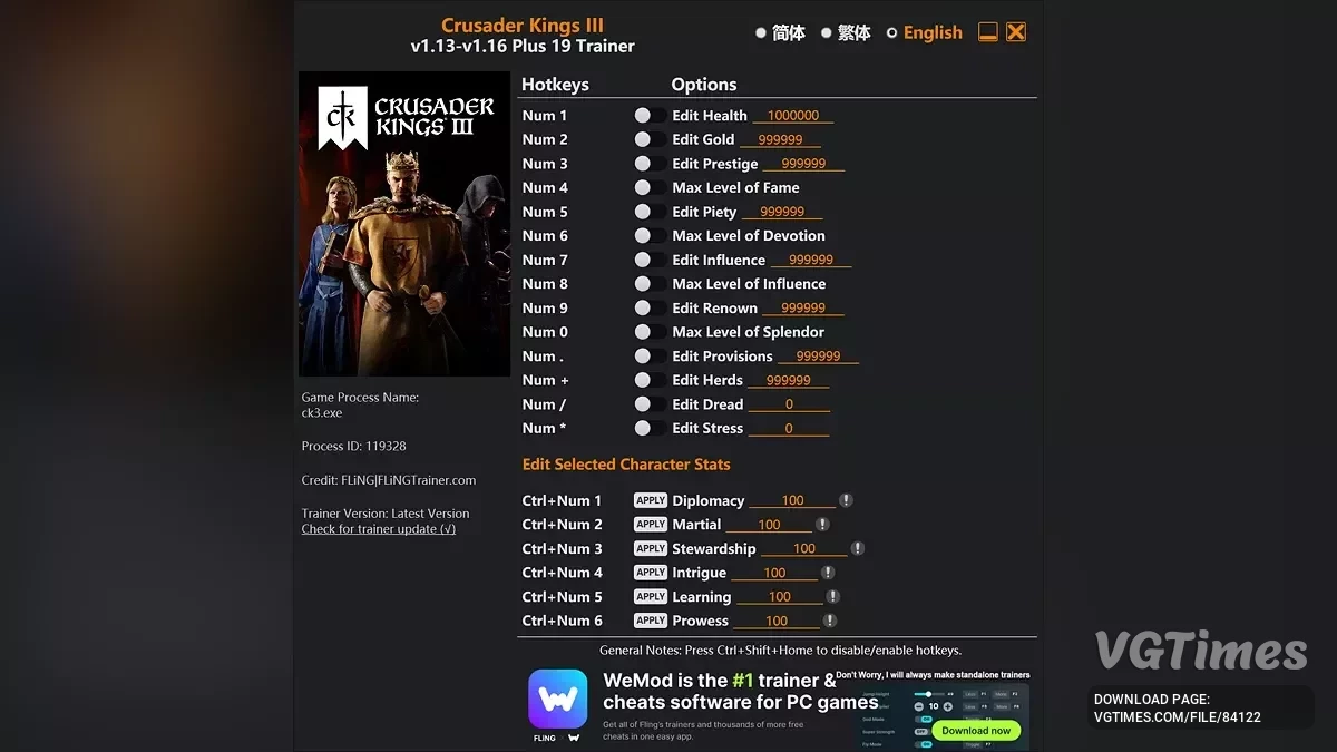 Crusader Kings 3 — Трейнер (+19) [1.0 - 1.16]