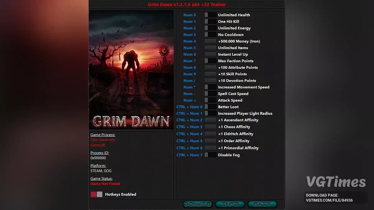Grim Dawn — Трейнер (+22) [1.2.1.1 & 1.2.1.6 Fixed: Steam & GoG]