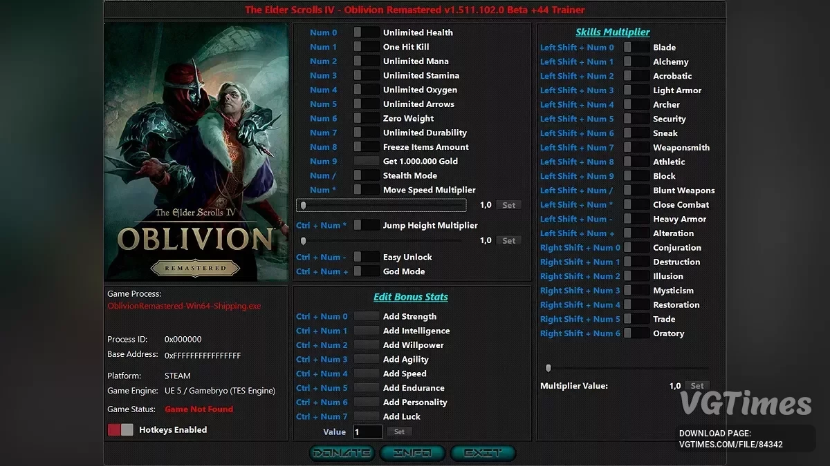The Elder Scrolls 4: Oblivion Remastered — Трейнер (+44) [1.511.102.0]
