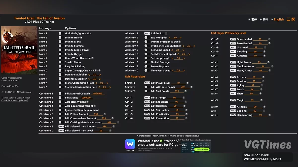 Tainted Grail: The Fall of Avalon — Трейнер (+60) [1.04]