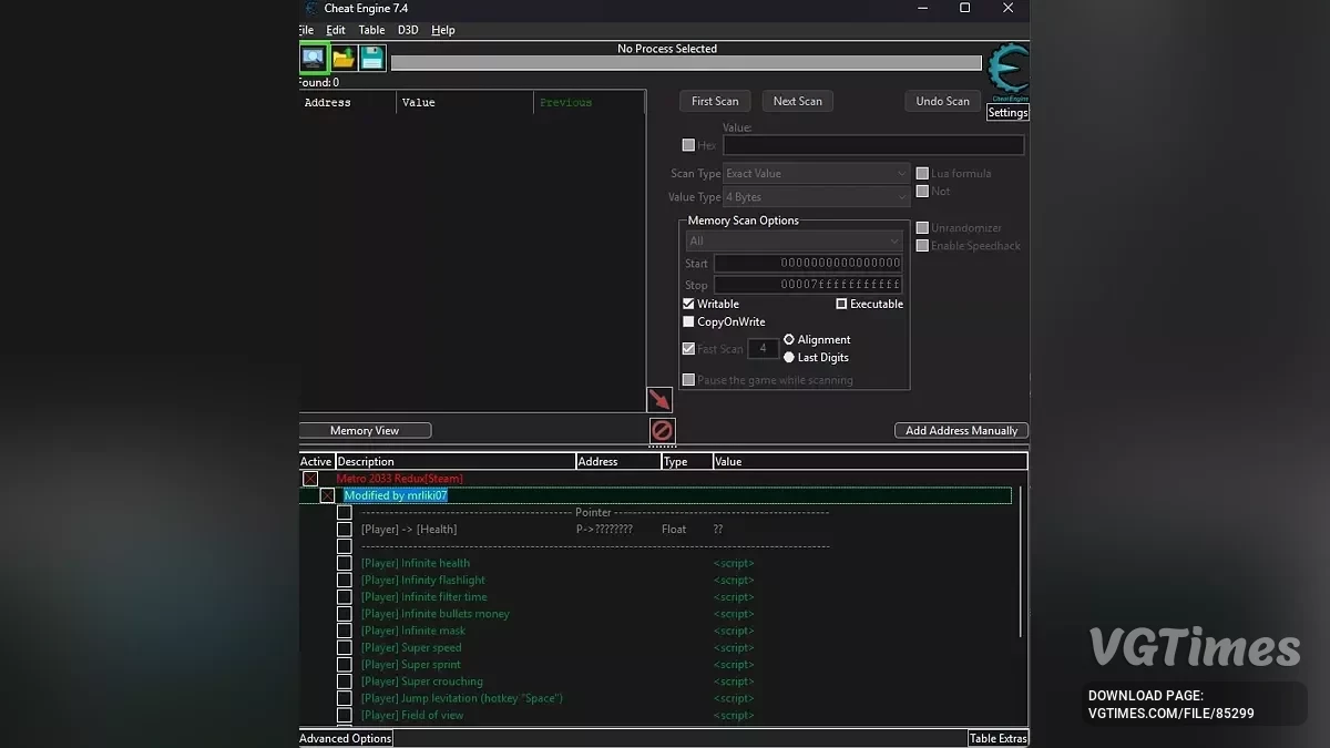 Metro 2033 Redux — Таблица для Cheat Engine [UPD: 15.07.2025]