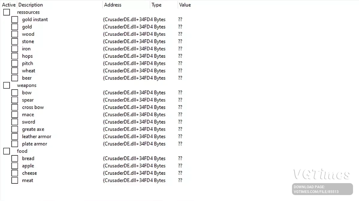 Stronghold Crusader: Definitive Edition — Таблица для Cheat Engine [UPD: 24.07.2025]