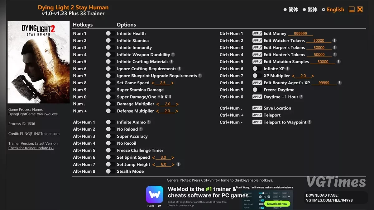 Dying Light 2 Stay Human — Трейнер (+33) [1.0.3 - 1.23]