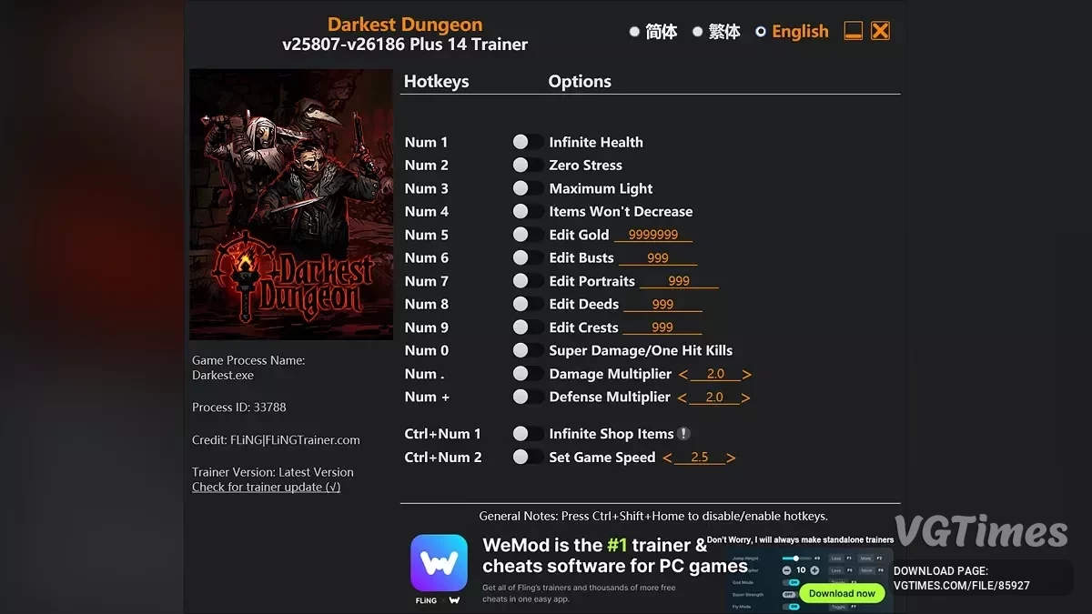Darkest Dungeon — Трейнер (+14) [25807 - 26186]