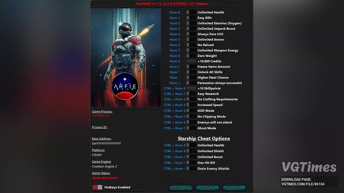 Starfield — Трейнер (+27) [1.15.222.0]