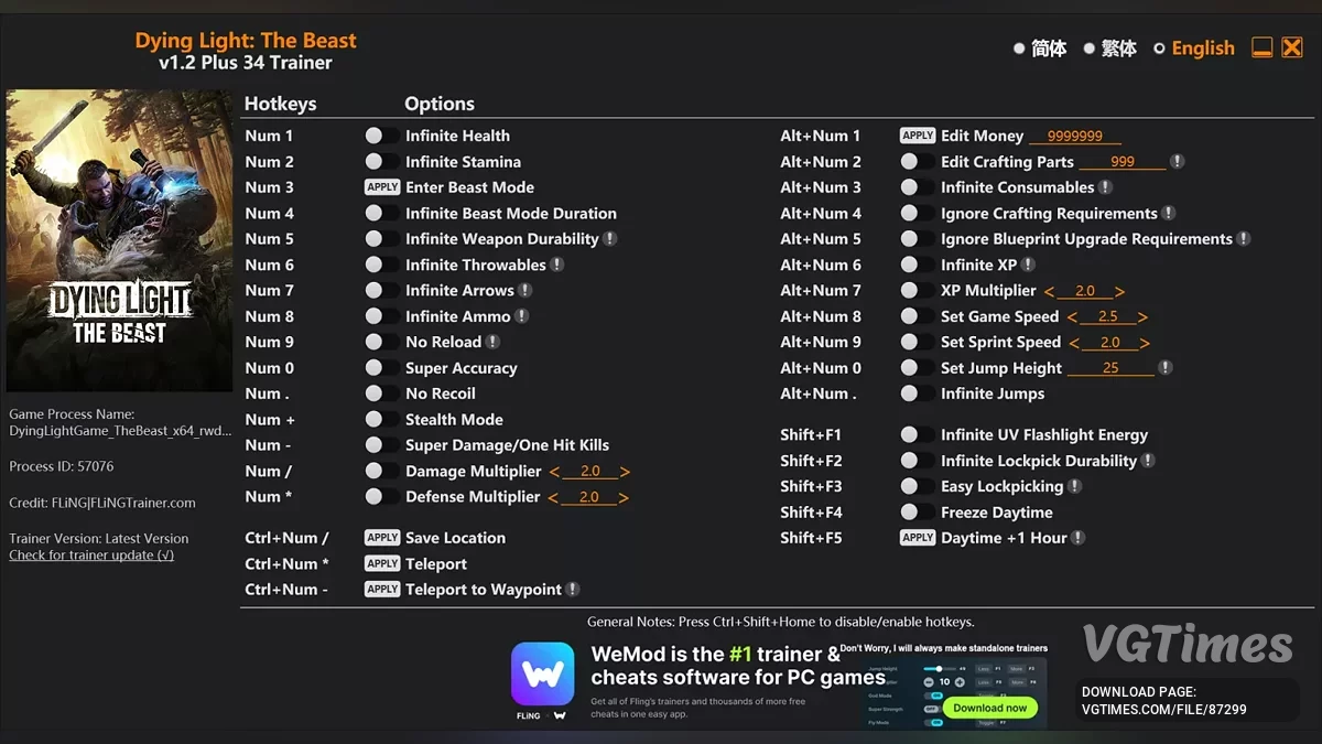 Dying Light: The Beast — Трейнер (+34) [1.2]