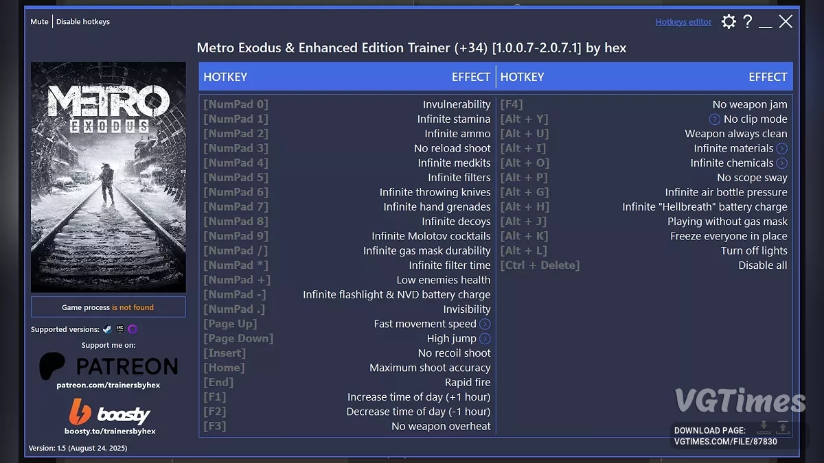 Metro Exodus — Трейнер (+34) [1.0.0.7-2.0.7.1 / Steam, EGS, GOG GALAXY и Пиратка]
