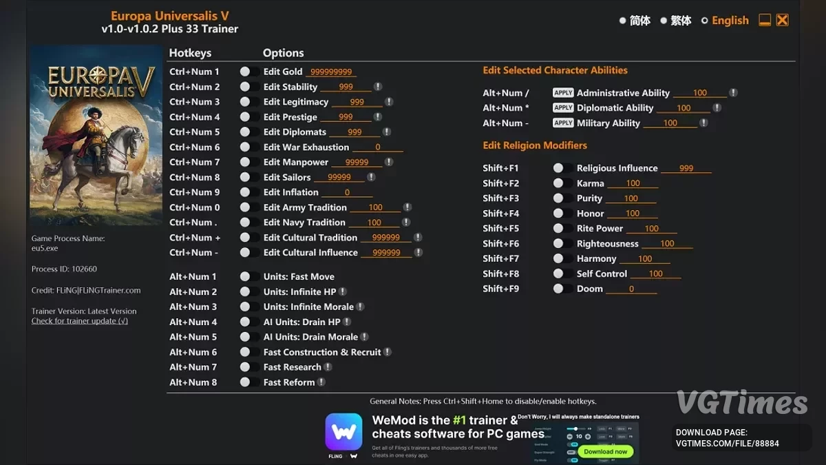Europa Universalis 5 — Трейнер (+33) [1.0 - 1.0.2]