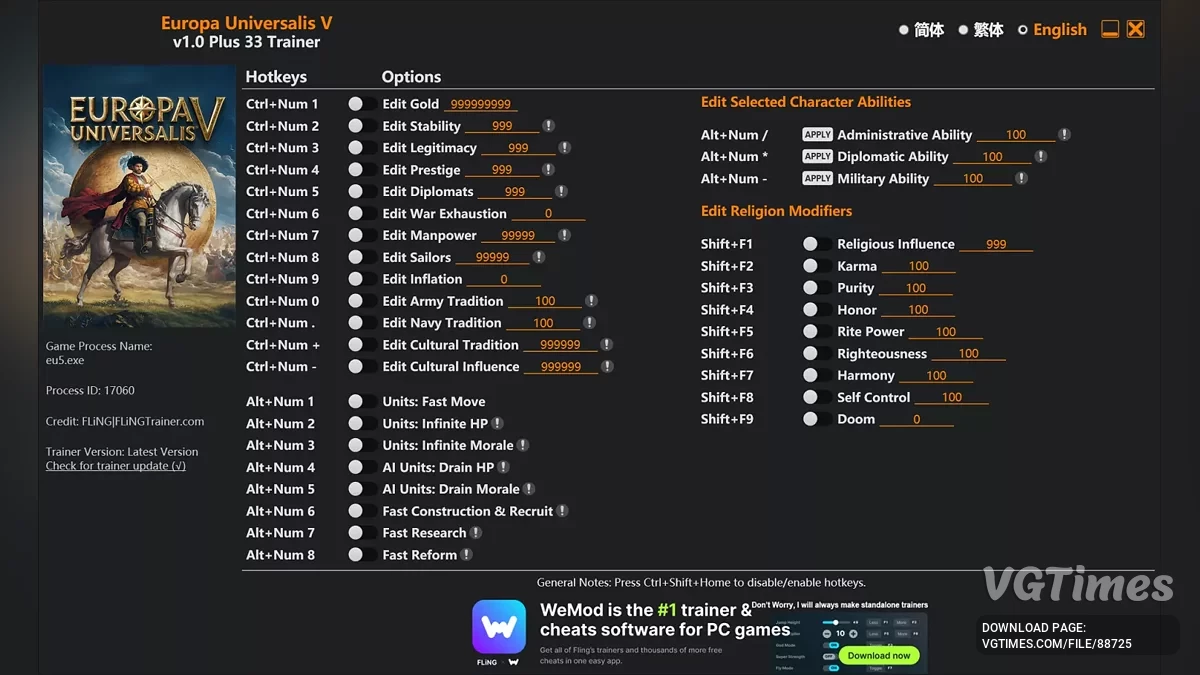 Europa Universalis 5 — Трейнер (+33) [1.0]