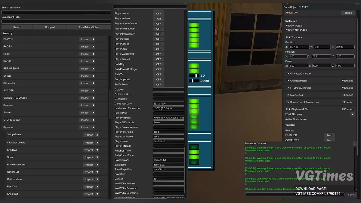 My Winter Car — Developer Toolset — полный набор встроенных инструментов разработчика