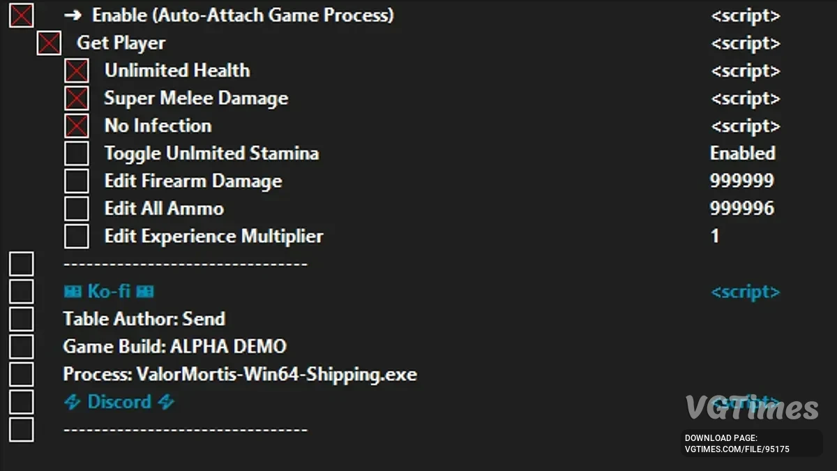 Valor Mortis — Таблица для Cheat Engine