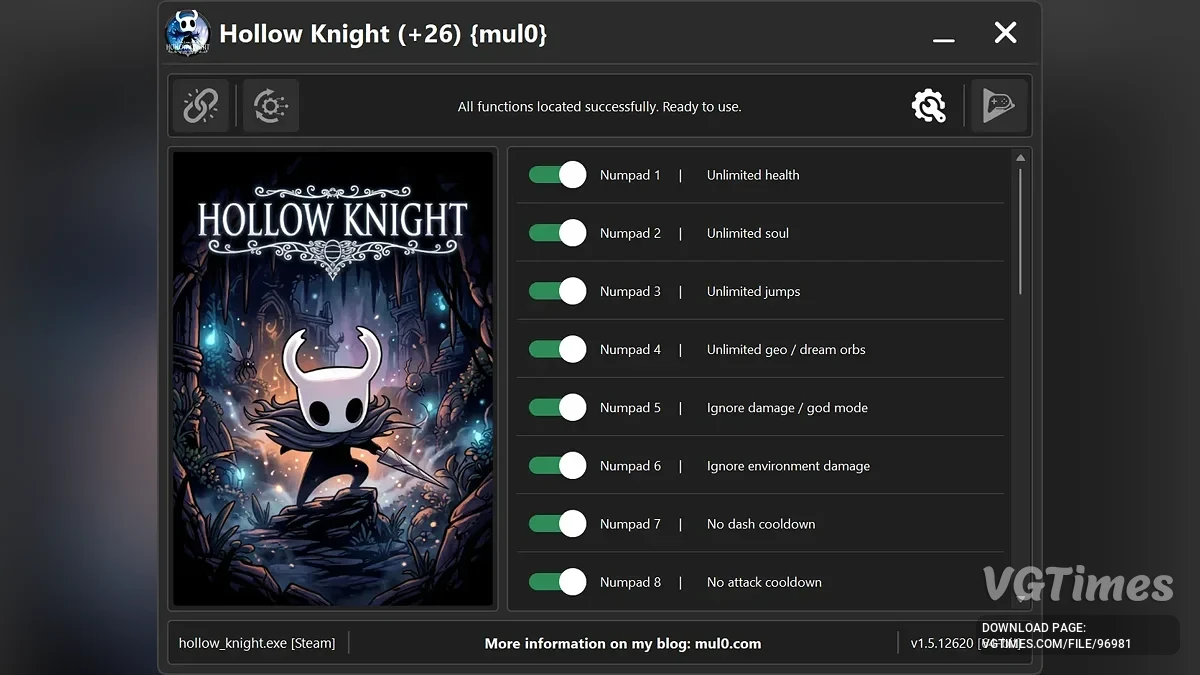 Hollow Knight — Трейнер (+26) [v1.5.12620]