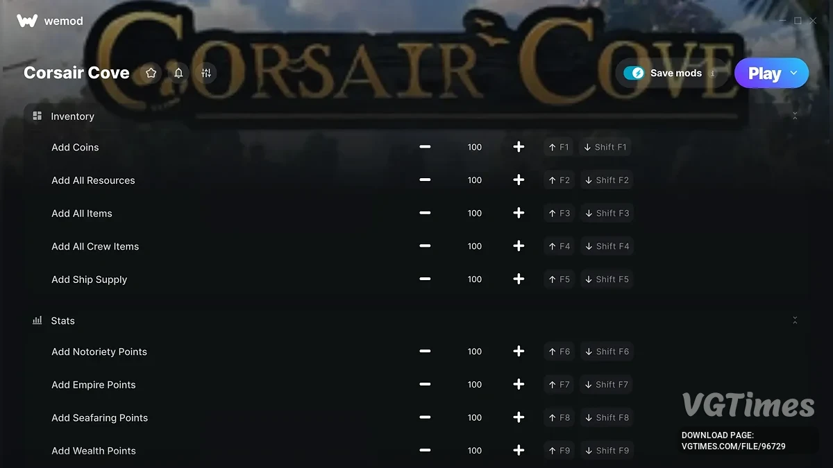 Corsair Cove — Трейнер (+27)
