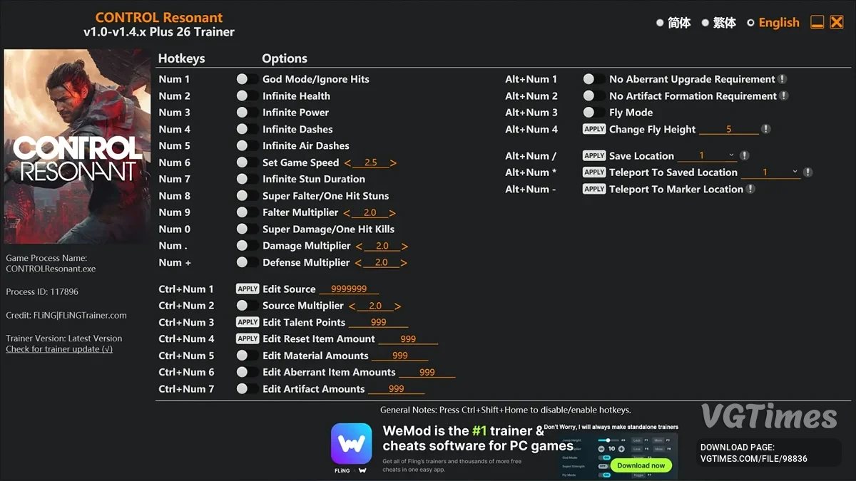Control Resonant — Трейнер (+26) [1.0-v1.4.x+]