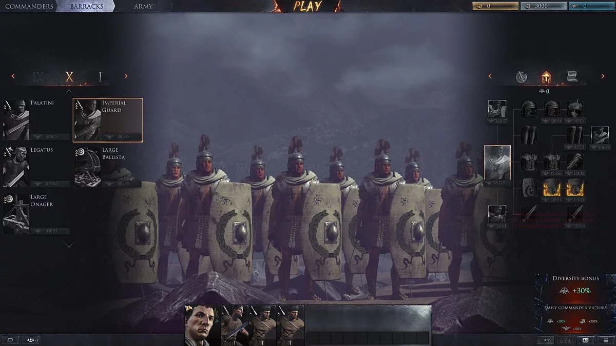 Юниты выбираются справа, а улучшения для них — слева