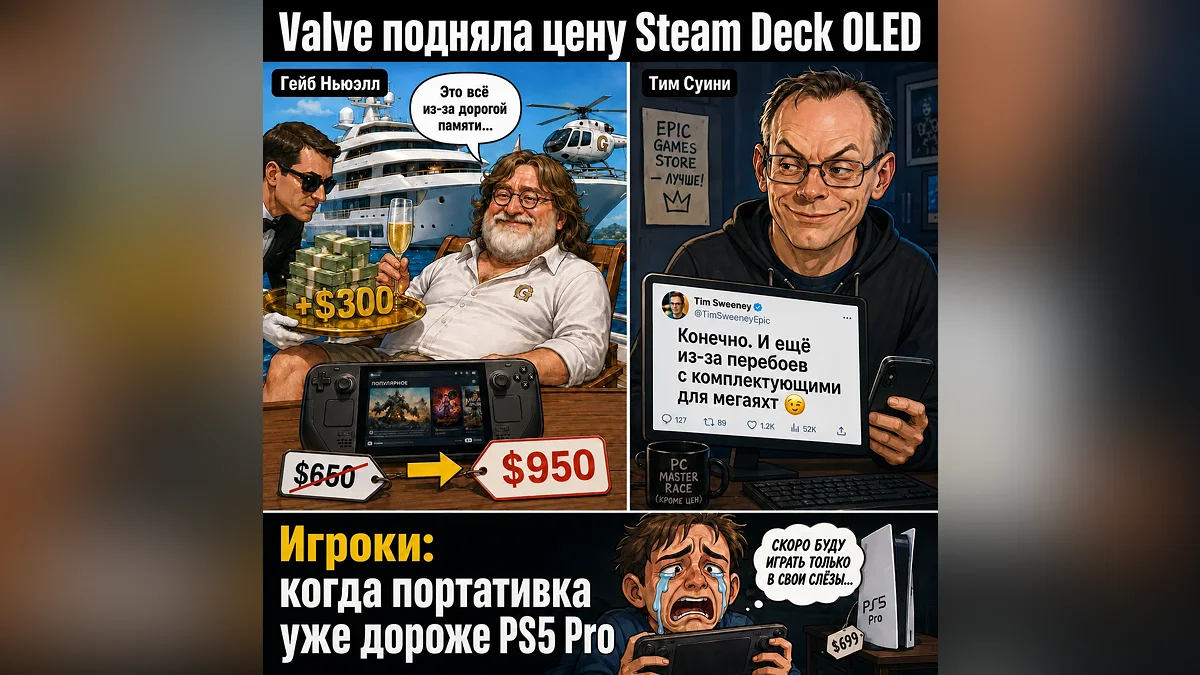 Глава Epic Games обвинил Valve в повышении цен на Steam Deck ради яхт Гейба Ньюэлла — и это не шутка (хотя нет, шутка)